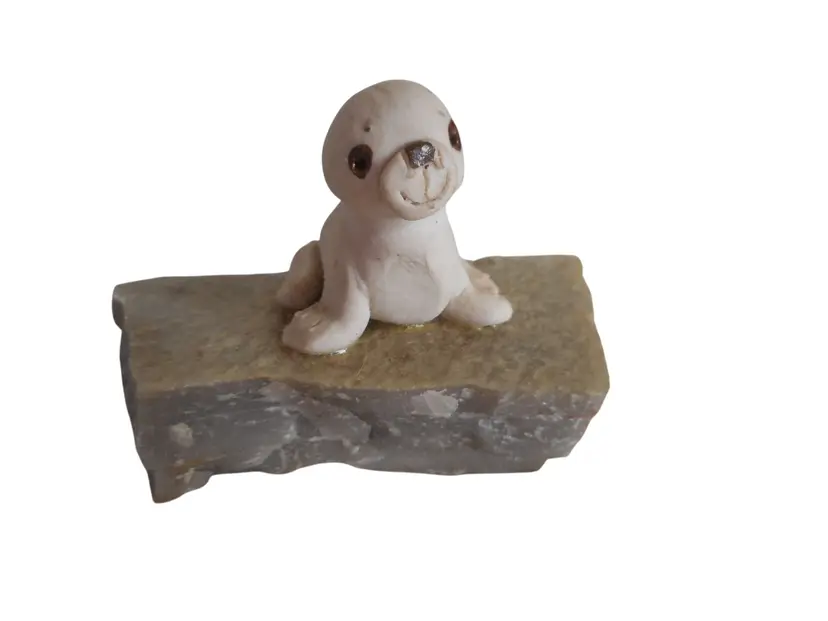 Vintage handmade 1960S Seal Sea Lion on Rock Clay Pottery