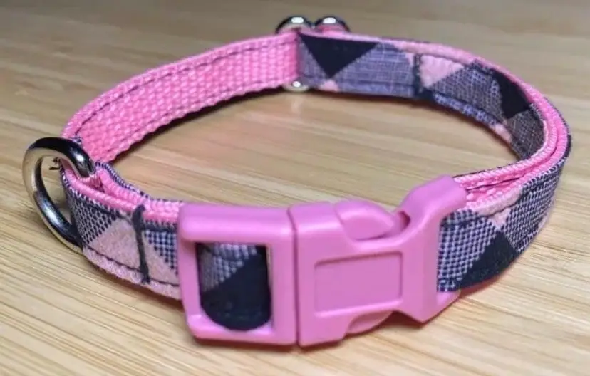 Dog/Cat/Puppy Collar Pink Plaid Small Handmade Heavy Duty NEW
