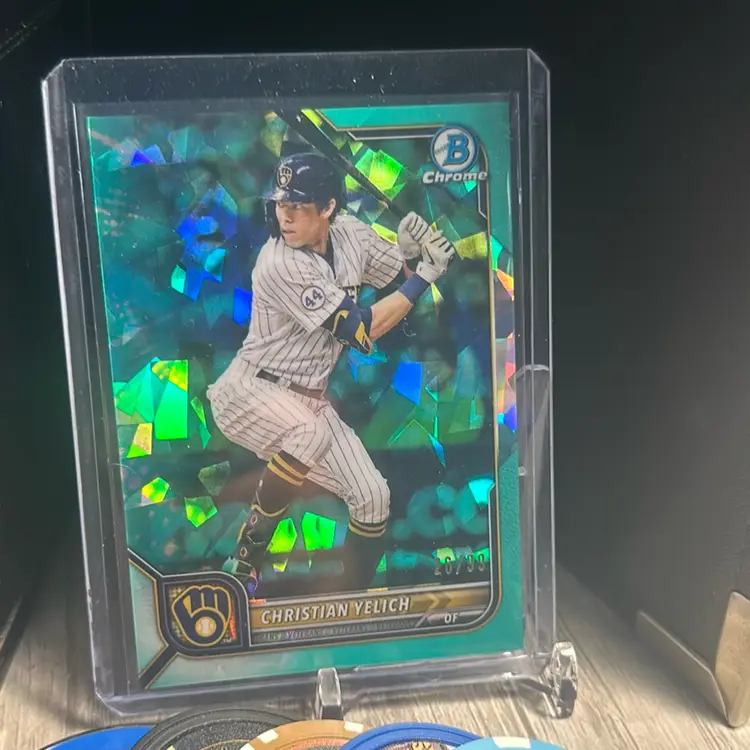 Christian Yelich - 2022 Bowman Chrome Sapphire Aqua Parallel 26/99 Milwaukee Brewers Baseball Card