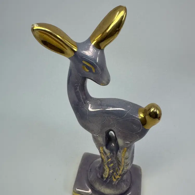 Vintage Art Deco Deer Figurine Iridescent Purple w Gold