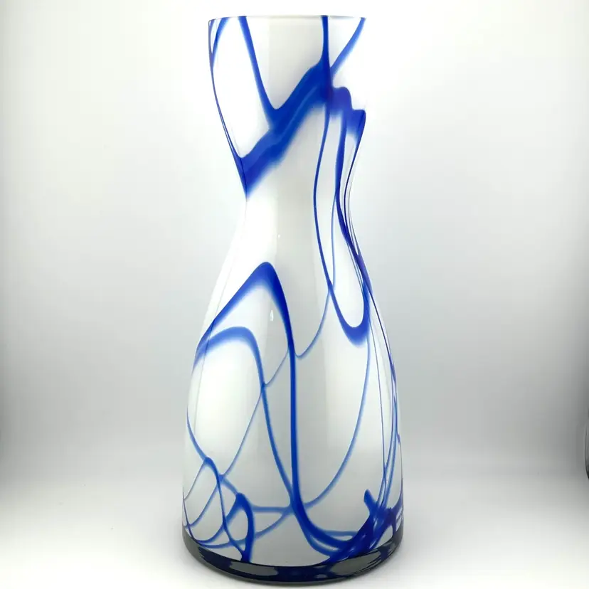 Vintage Blue & White Cased Glass Vase 5”x 11” Mouth is 3.5” *READ*