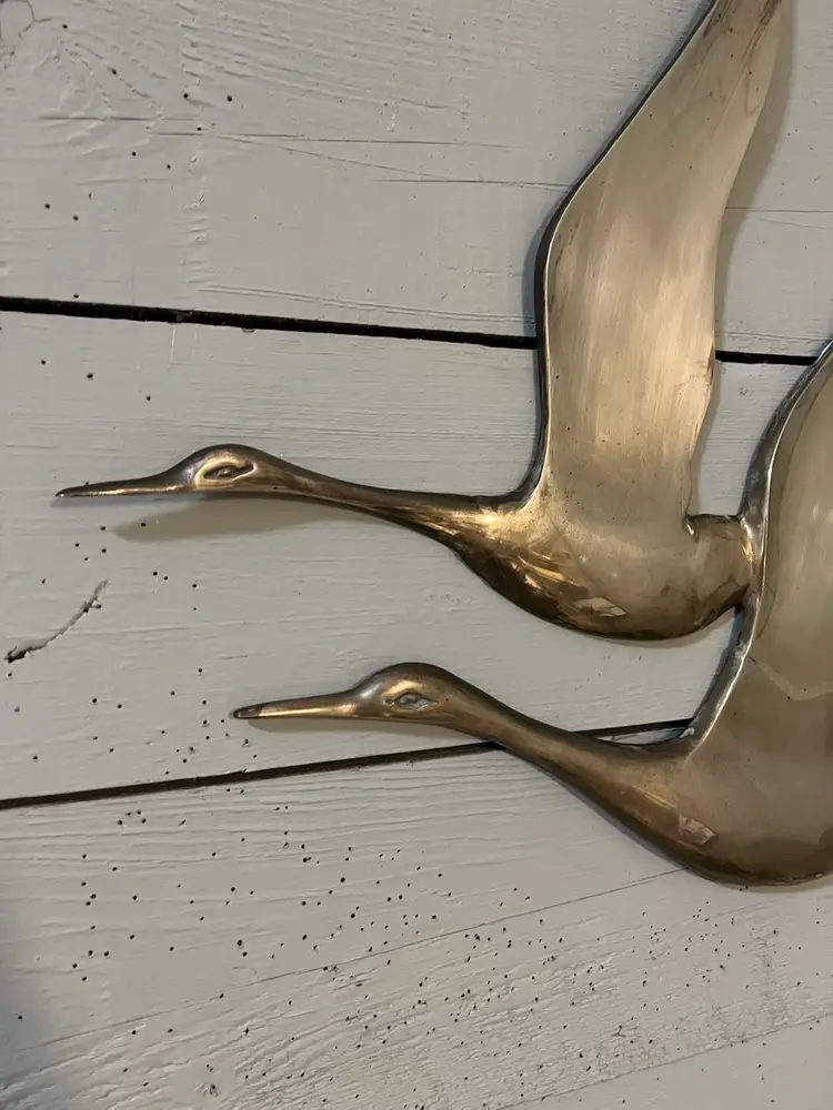 Vintage Mid Century Modern Brass  Flying Geese Ducks Birds