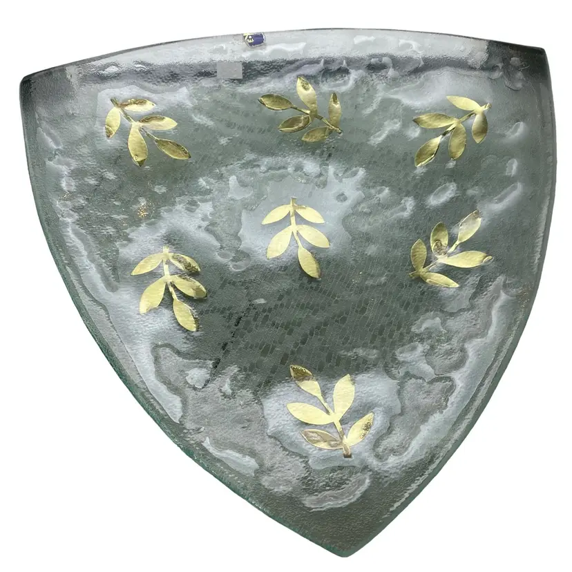 Pressed Glass Gold Leaf Pattern Tray