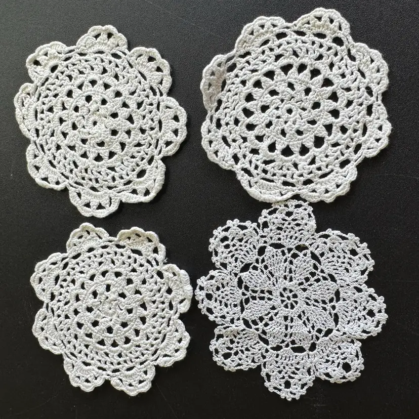 Set Of 3 Matching Small Crocheted Doilies And One Lace Doily