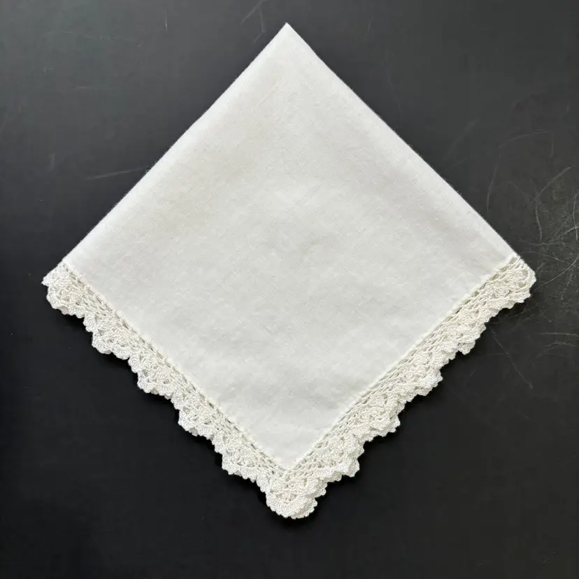White Bridal Crochet Lace Handkerchief Wedding Cottage Core Granny Vintage