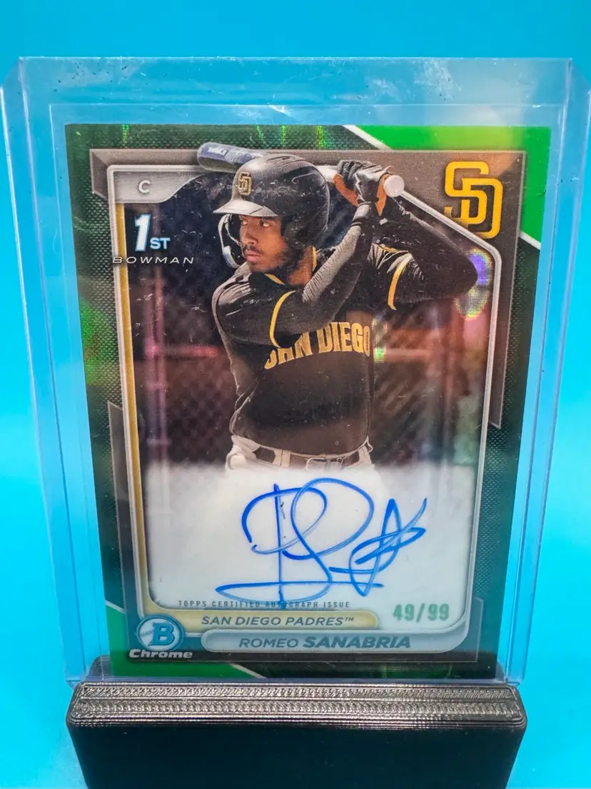 Romeo Sanabria 1st Bowman Chrome Green Lava Refractor Auto /99 San Diego Padres
