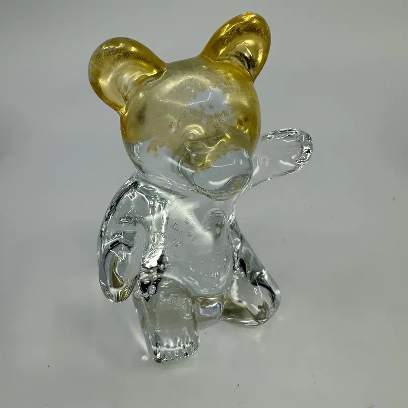 Clear Glass Bear With Gold