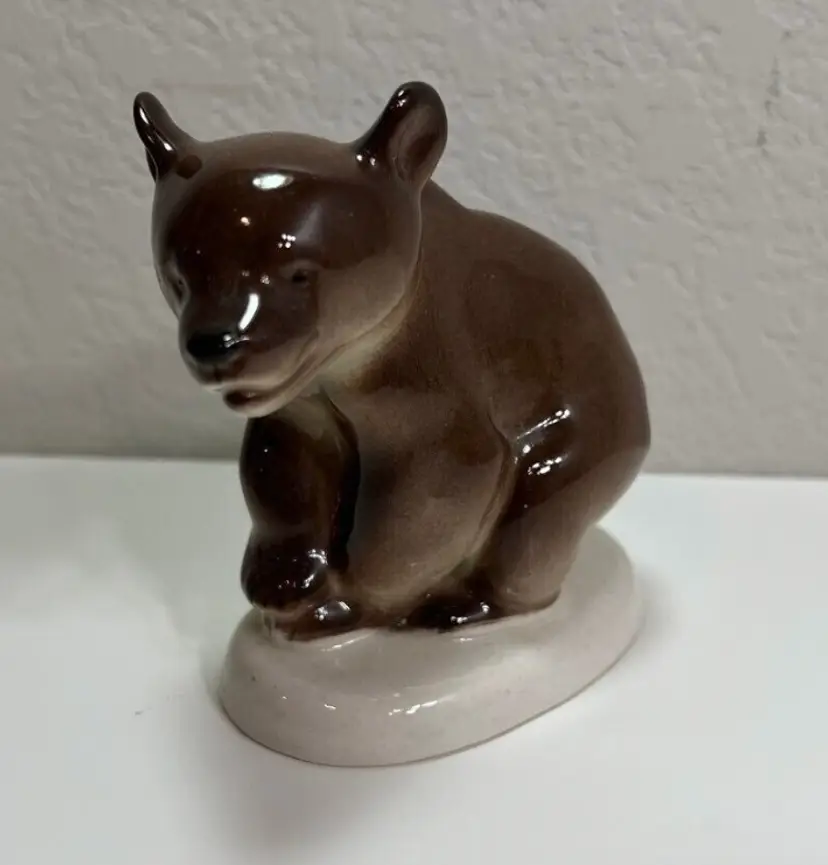 Lomonosov Figurine Brown Bear Cub Porcelain USSR Standing Vintage Decor