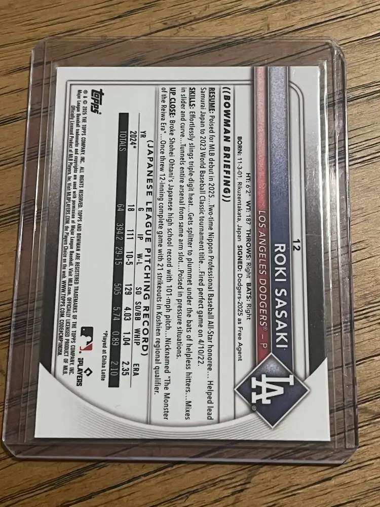 Roki Sasaki 2025 Bowman Chrome RC Red Logo Los Angeles Dodgers