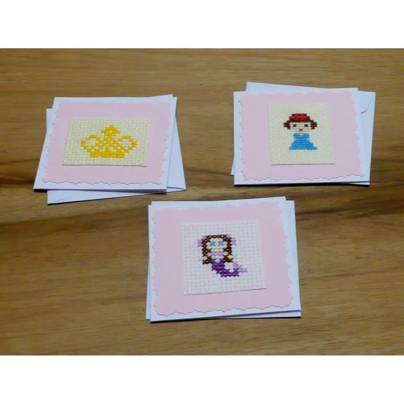 Little Princess Theme Cross Stitch Blank Note Cards Gift Tags Keepsake Cards 3.25" x 3.25"