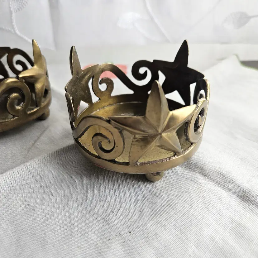 Vintage Brass Star Scroll Pillar Candle Holders Set of 2, Pier 1 India