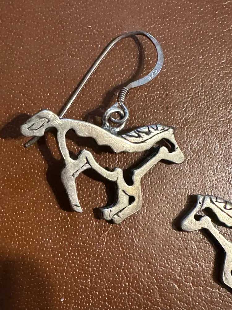 Navajo Openart Sterling Silver Horse Dangle Earrings