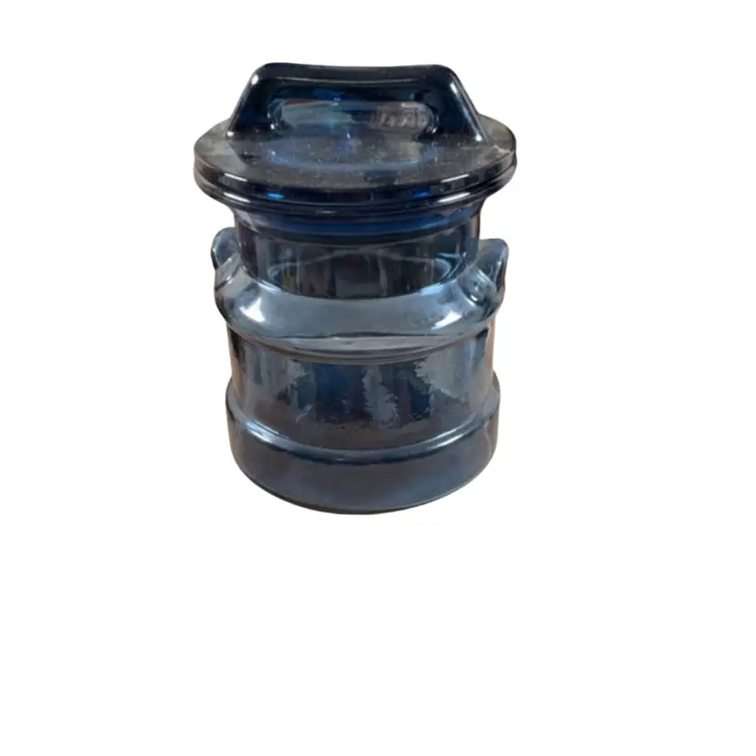 039. Smokey Blue Glass Milk Can Canister 6” Chip On Lid