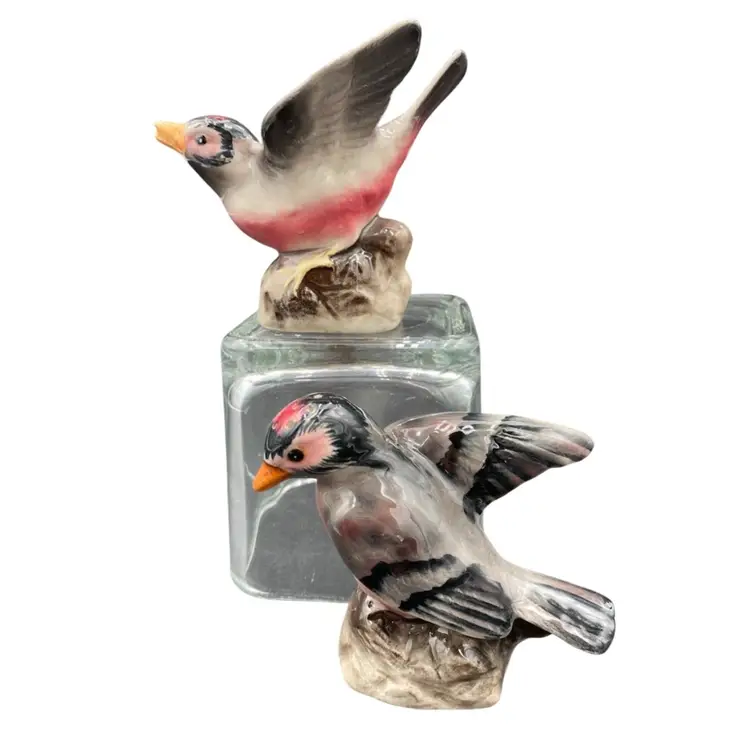 Vintage House Finch Ceramic Salt and Pepper Shakers, Hand-Painted in Japan, MINT