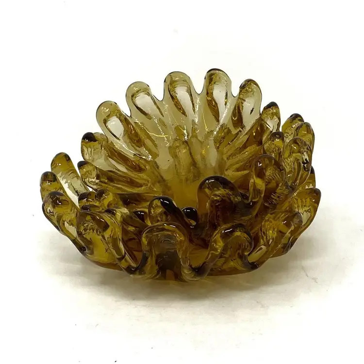 Vintage Midcentury Modern Amber Glass Amoeba Nesting Dish Set of 3