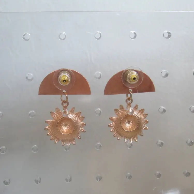 Vintage hammered copper with sun charm earrings