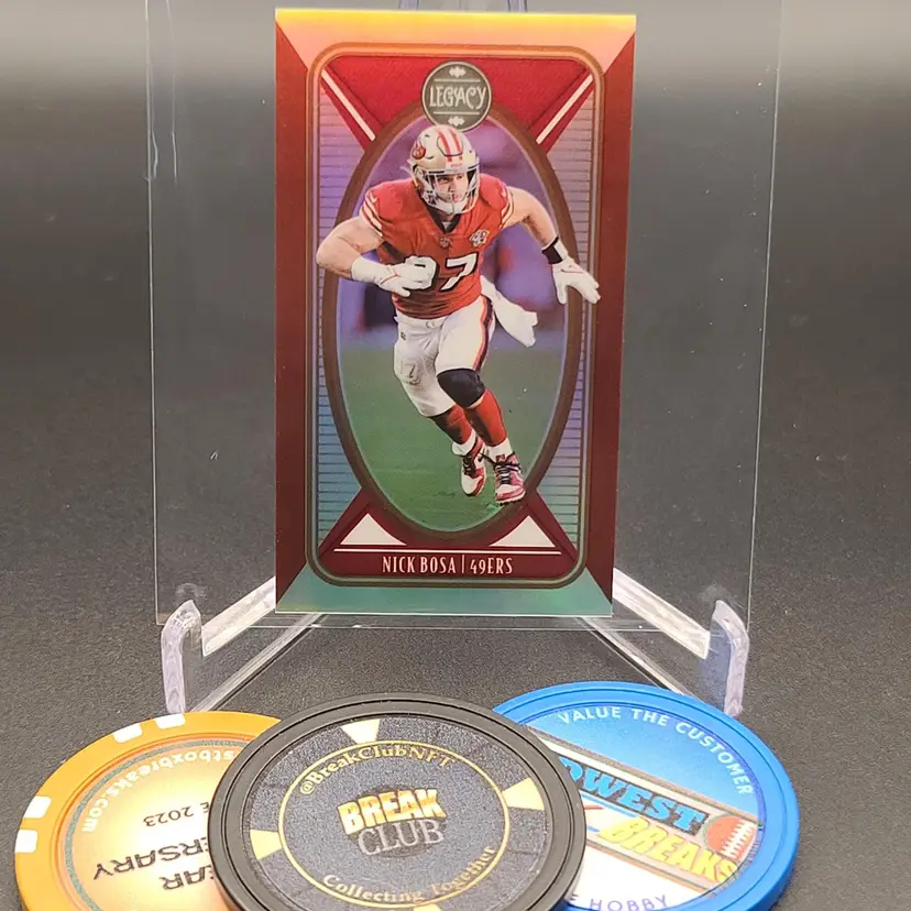Nick Bosa 2022 Panini Legacy Football Ruby Premium Edition Mini Color Match Numbered 42/50 Card #90 - San Francisco 49ers Football Card