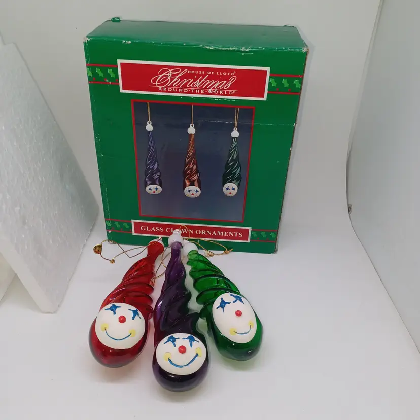 Christmas House Of Lloyd Glass Clown Ornaments Set of 3 Vintage 1995 Original bx