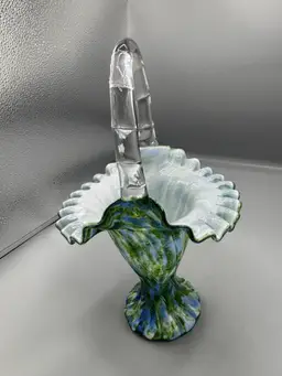 Vintage Fenton Aventurine green with blue basket