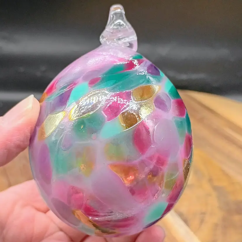 Hand Blown Art Glass Orb Witch Ball Suncatcher Christmas Ornament  3" Signed