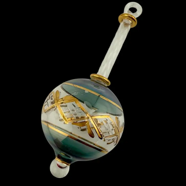 Egyptian Glass Blue Gold Tone Cut Ornament With Box 6"