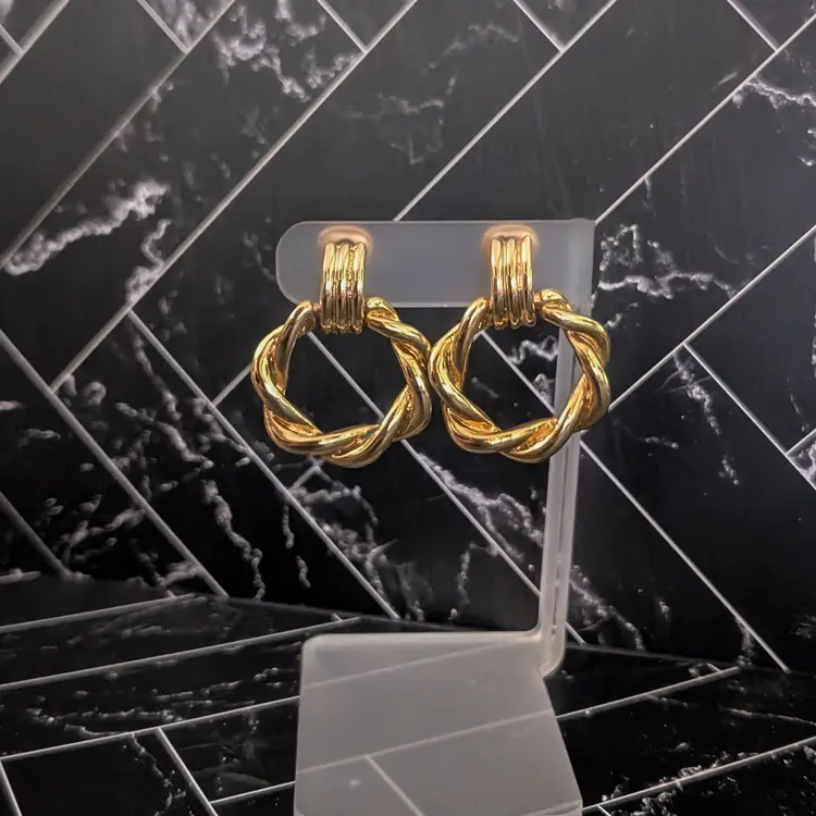 Vintage Clip On Earrings Gold Tone Large Door Knocker Statement Earrings