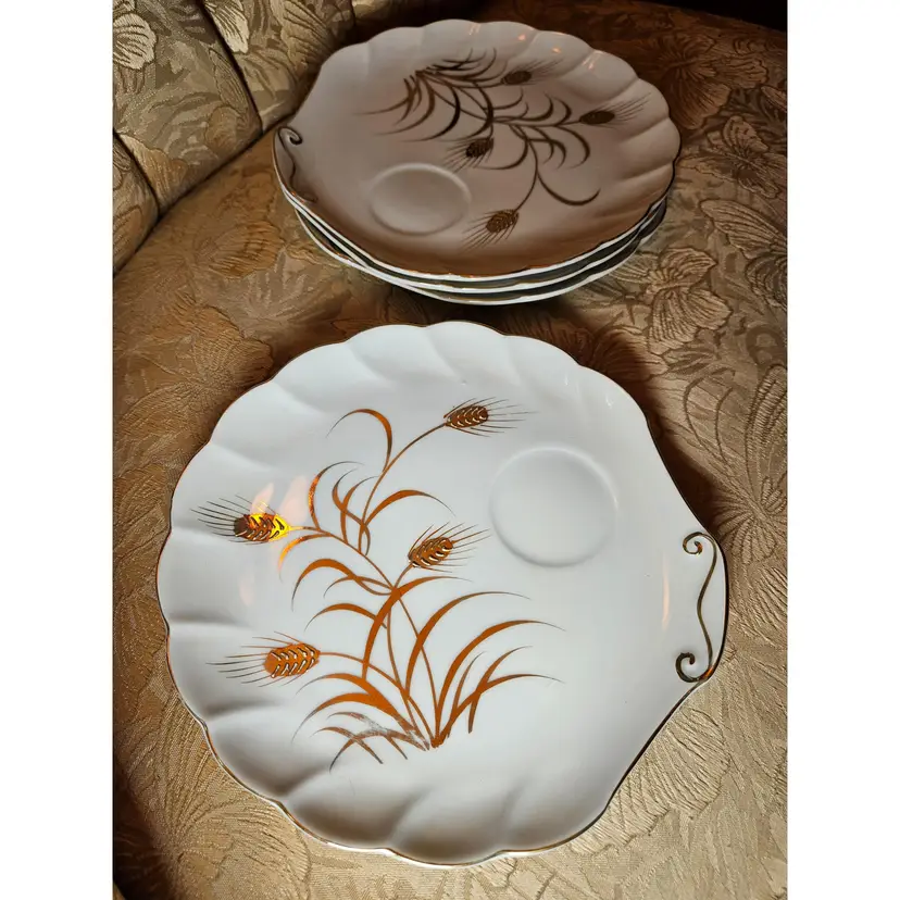 Vintage 1960s Lefton Snack Breakfast Plate Set Of 4 24K gold wheat