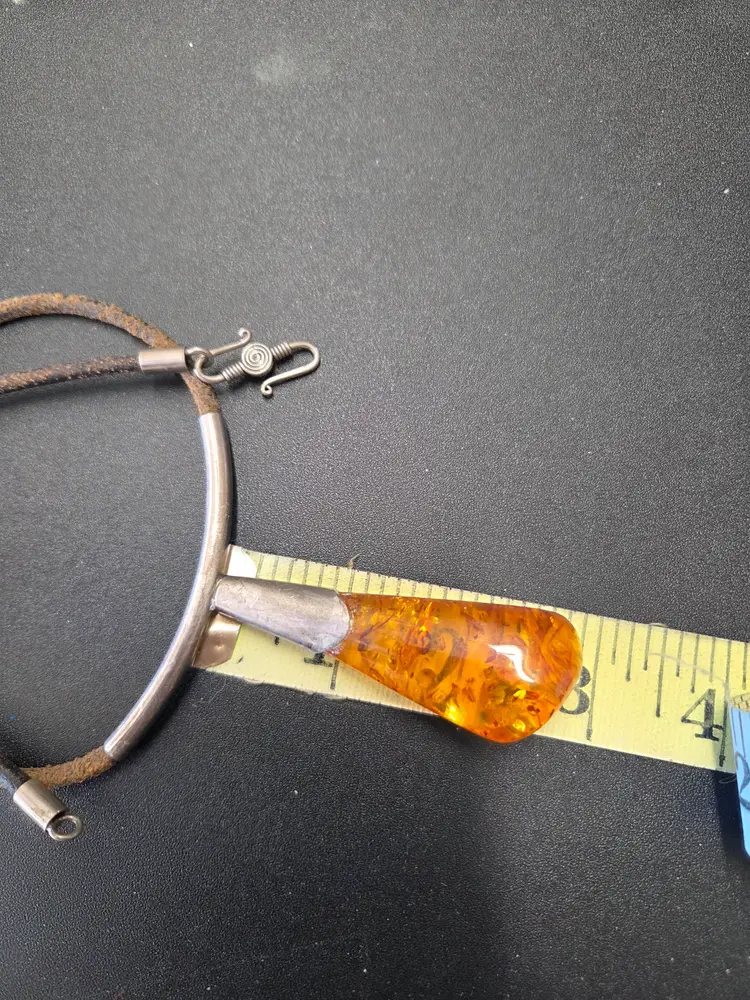 Baltic Amber Sterling Silver Leather Necklace