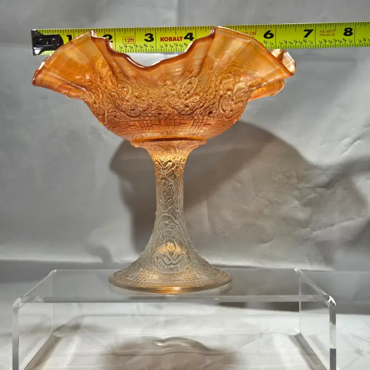 Fenton Marigold Carnival Glass Medalion Compote - Persian Medallion Pattern