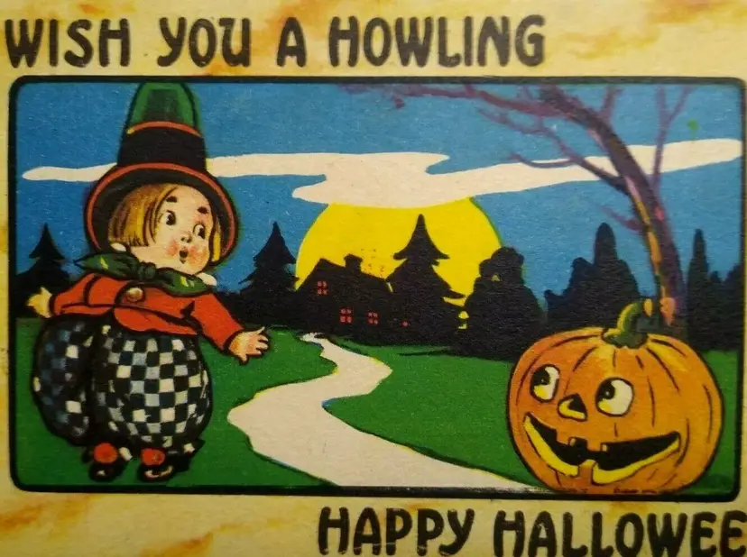 Halloween Postcard Bergman Little Girl 9086 Antique Original Charlotte Mich 1915