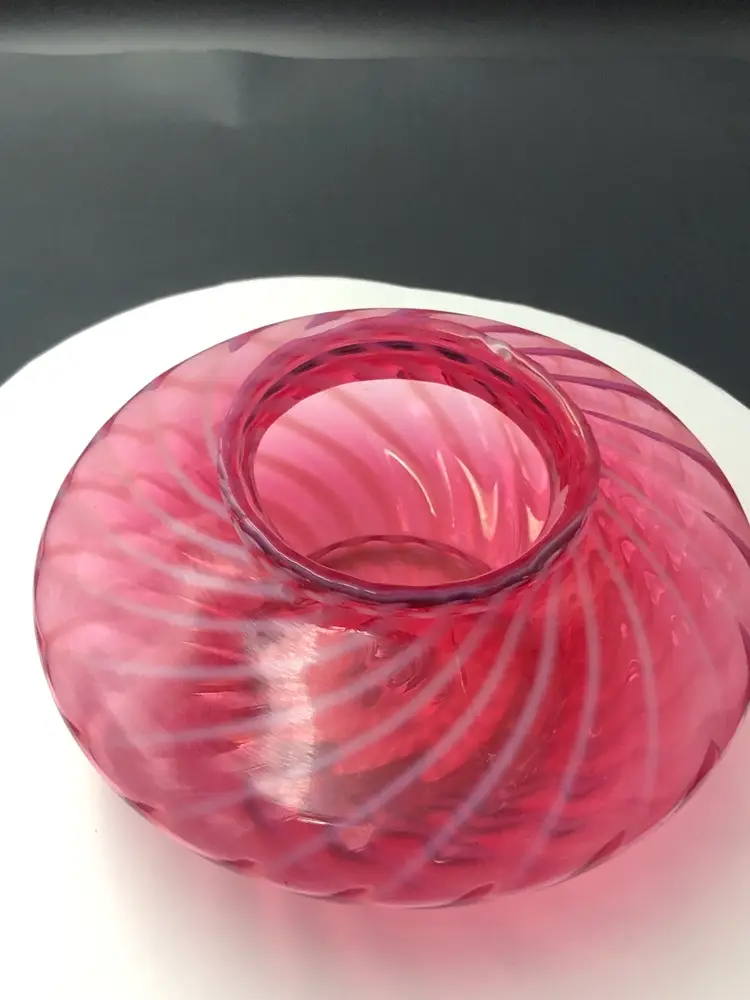 Cranberry Opalescent Swirl Bowl/Vase