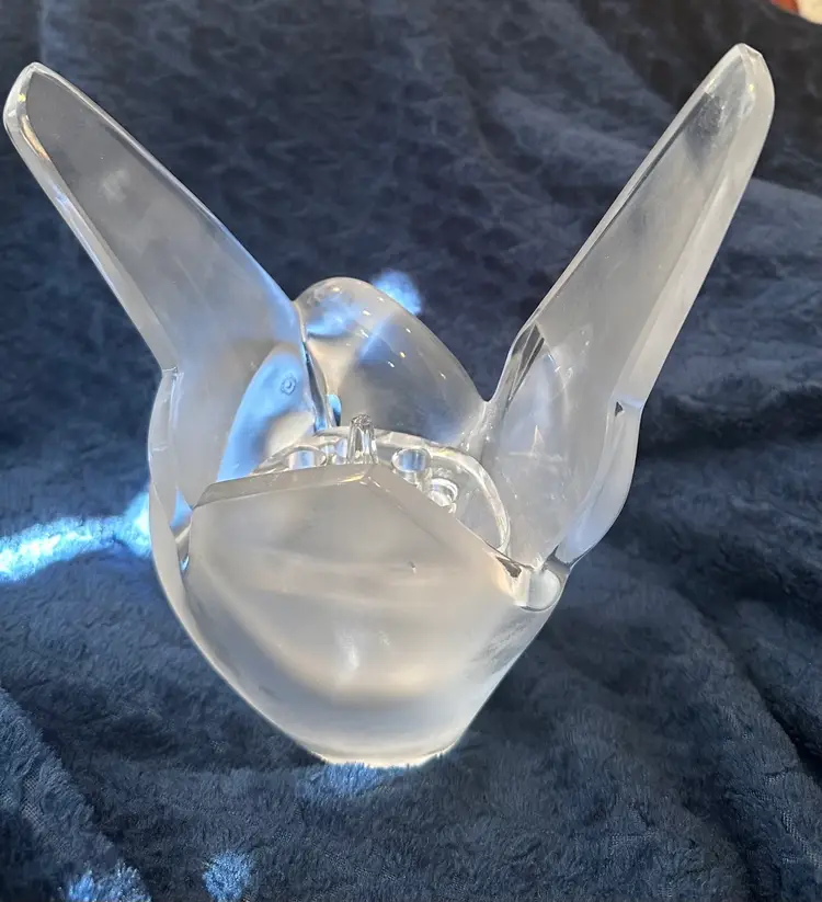 Lalique Sylvie Love  Birds Signed Crystal Flower Frog Arranger France