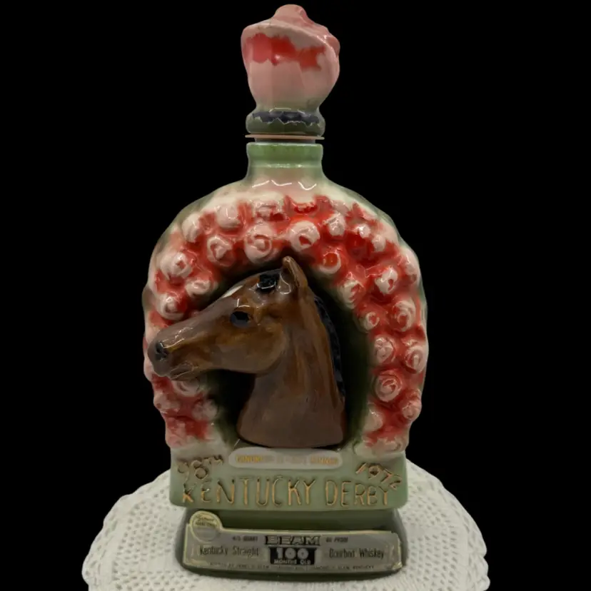 Jim Beam 1972 Kentucky Derby commemorative bourbon whiskey decanter.