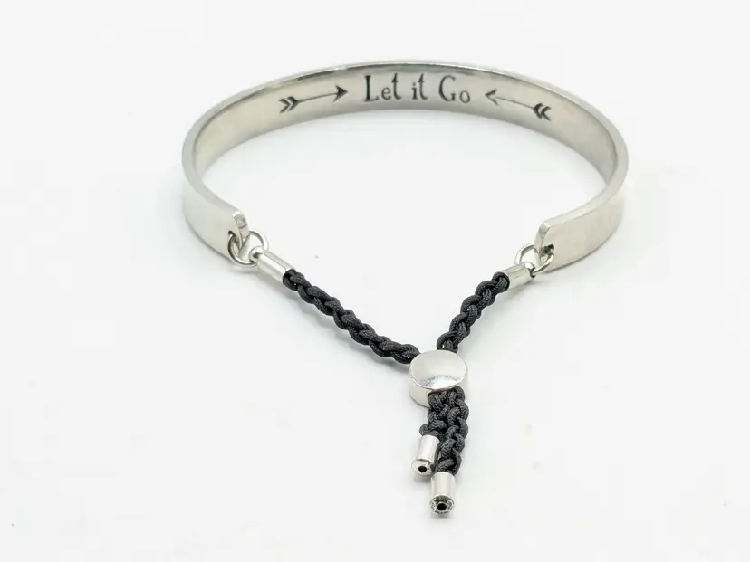 'Let it Go' Inscription Corded Bracelet Frozen Silver Tone
