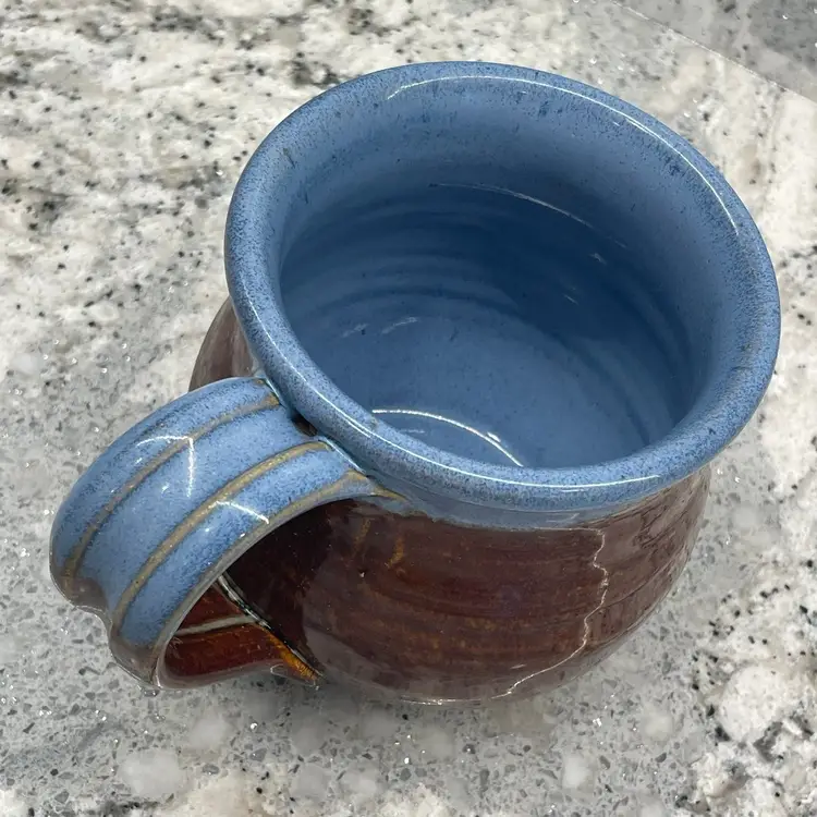 Blue Brown Glazed Studio Pottery Coffee Tea Mug Signed/Stamped