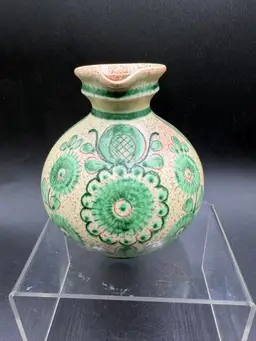 MCM Wilhelm Kagel West German Pottery Mini Jug Pitcher Green Yellow Flowers