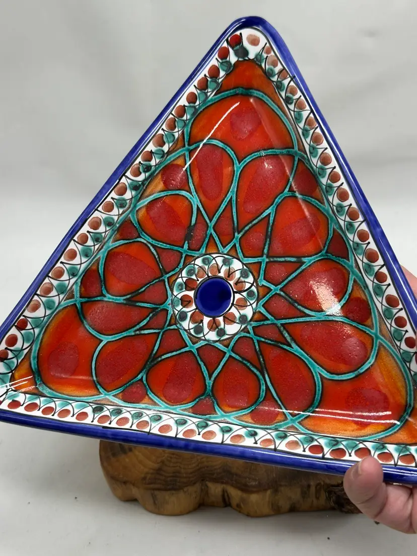 Arte D'Italia Italy Hand Painted Triangle Trinket Dish Abstract Lovely Design Stoneware