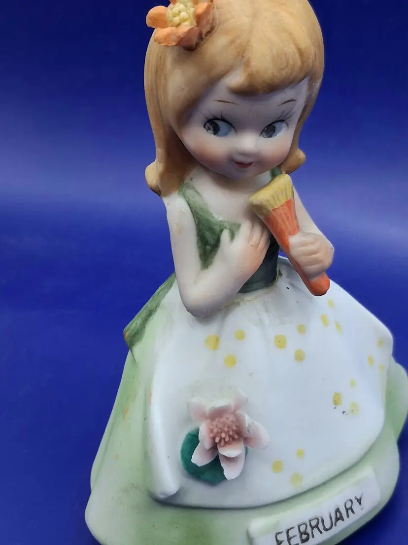 Vintage February Birthday Girl Strawberry Blonde Green Dress