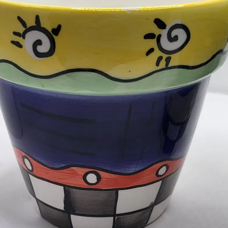 Colorful Hand-Painted Ceramic Planters Set 4"