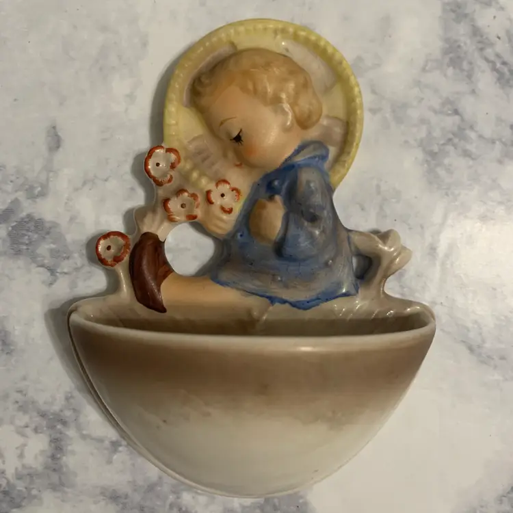 Vintage 1960 Goebel M.I. Hummel "Child With Flowers" Holy Water Font 3610 Retired W. Germany