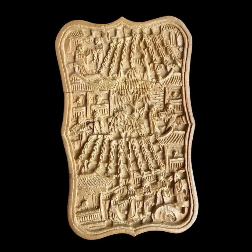 Antique 19th Century Chinese Intricately Carved Wood Card Holder w/ Original Box