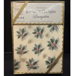Baumgarten’s Vintage New Old Stock Holly Rice Paper Silk Napkins 6.5”