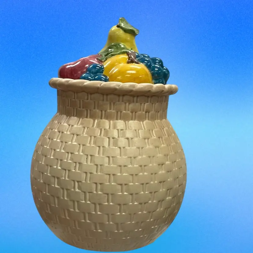 Vintage Metlox Basket Weave With Fruit Top Cookie Jar