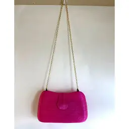 Vintage Handbag Pink Woven Straw Clutch With Gold Chain Strap Lined Purse