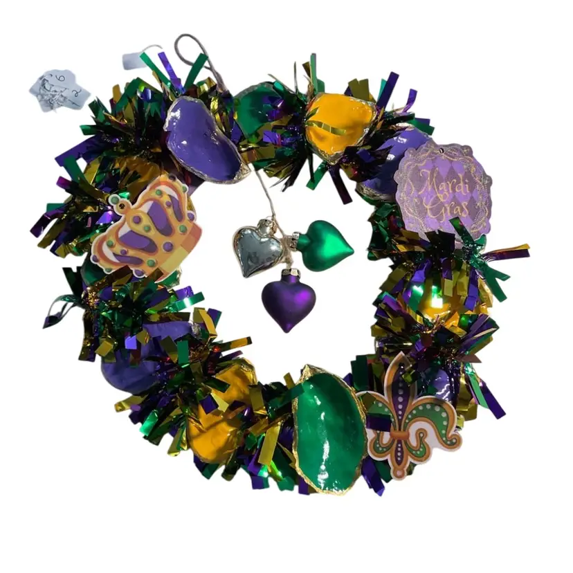Mardi Gras Wreath Made With Oyster Shells