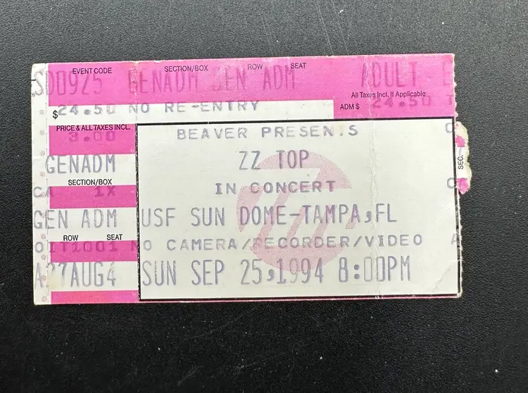 VTG 1976, 1981, 1994 ZZ TOP Concert Ticket Stubs