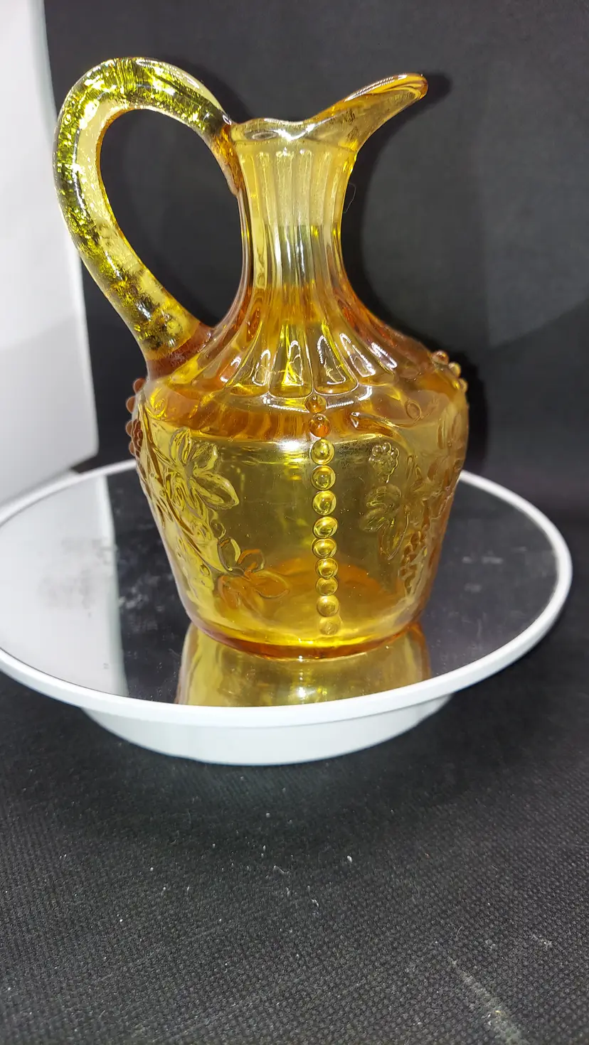 RARE Vintage U.S. Glass Co Beaded Grape Amber Brown Cruet Pitcher Vase Victorian