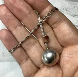 Vintage Sterling Silver Silver Bell Pendant.925 Mexican On Italian Sterling Chain 16”