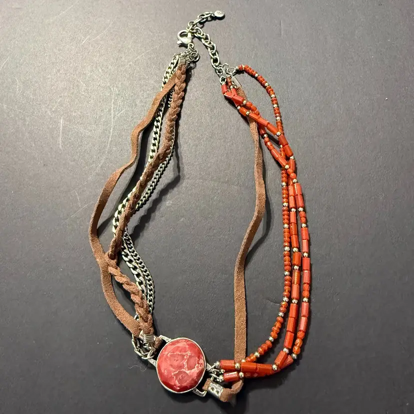 Charm Necklace With Lace, Chain & Beads