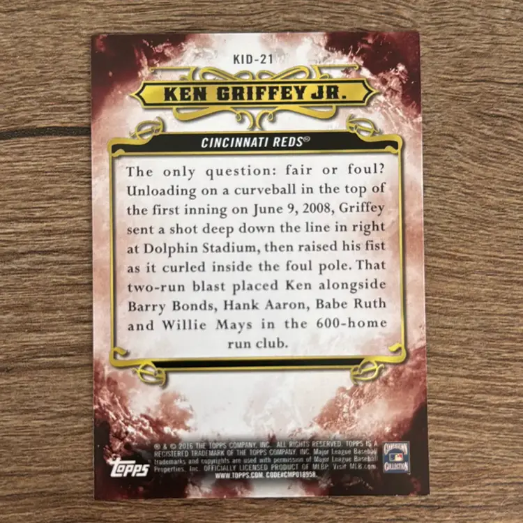 Ken Griffey Jr
2016 Topps Tribute To The Kid
Cincinnati Reds 